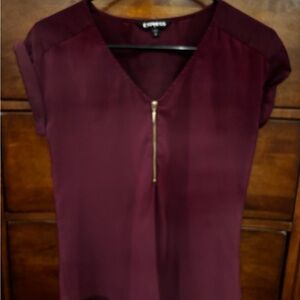 Express Deep Burgundy Zip-Front Blouse